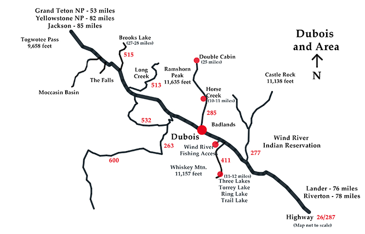 Map of Public Painting Locations near Dubois, WY